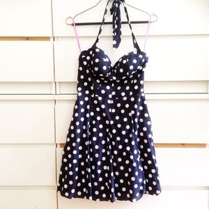 Betsey Johnson • navy blue halter dress 100%cotton